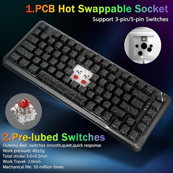 E-YOOSO 75% Wired Mechanical Gaming Keyboard, RGB Backlit, Red Switches
