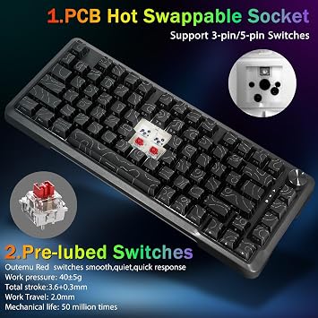 E-YOOSO 75% Wired Mechanical Gaming Keyboard, RGB Backlit, Red Switches