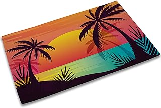 TUBAMQ Tropical Palm Tree Door Mat,17 x 30 Inch Sunset Welcome Doormat Decorative Home Floor Mat,...