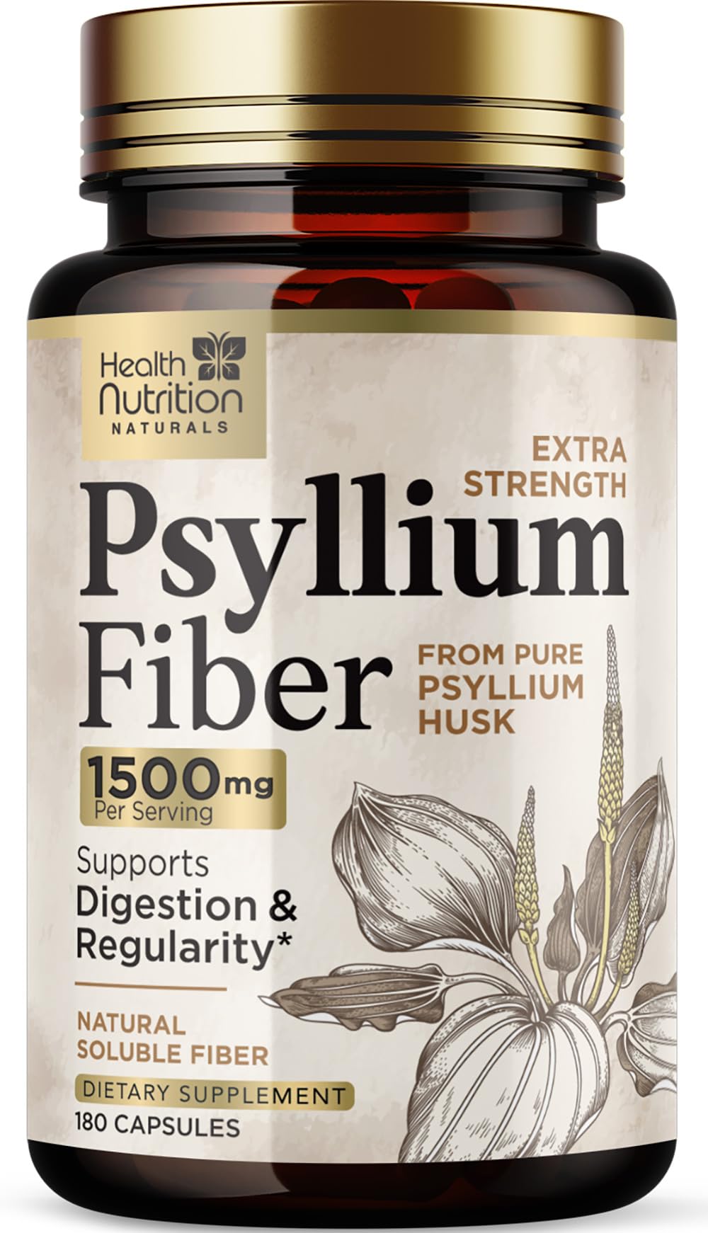 Psyllium Husk Caps 1450mg - Non-GMO Gluten Free Digestive Support Natural Fiber Supplement - Soluble Psyllium Fiber Capsules Support Digestion & Regularity for Adult Men and Women - 180 Capsules