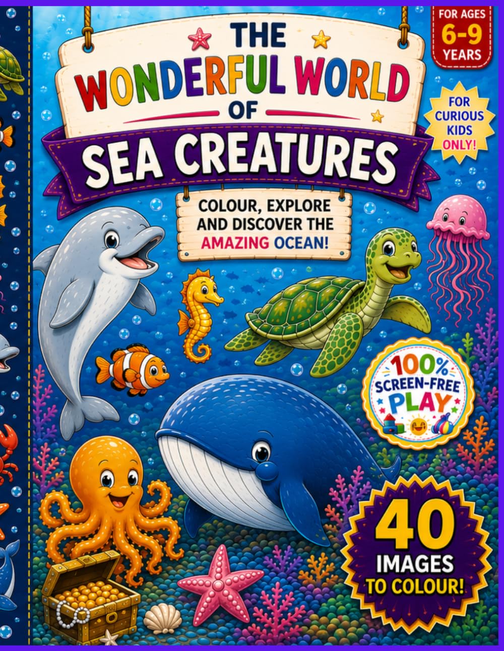 Sea Creatures Colouring Book: Fun Ocean Animals to Colour – Dolphins, Turtles, Crabs & More | Ages 6–9 (Colouring Books for 6-9 Years Old)