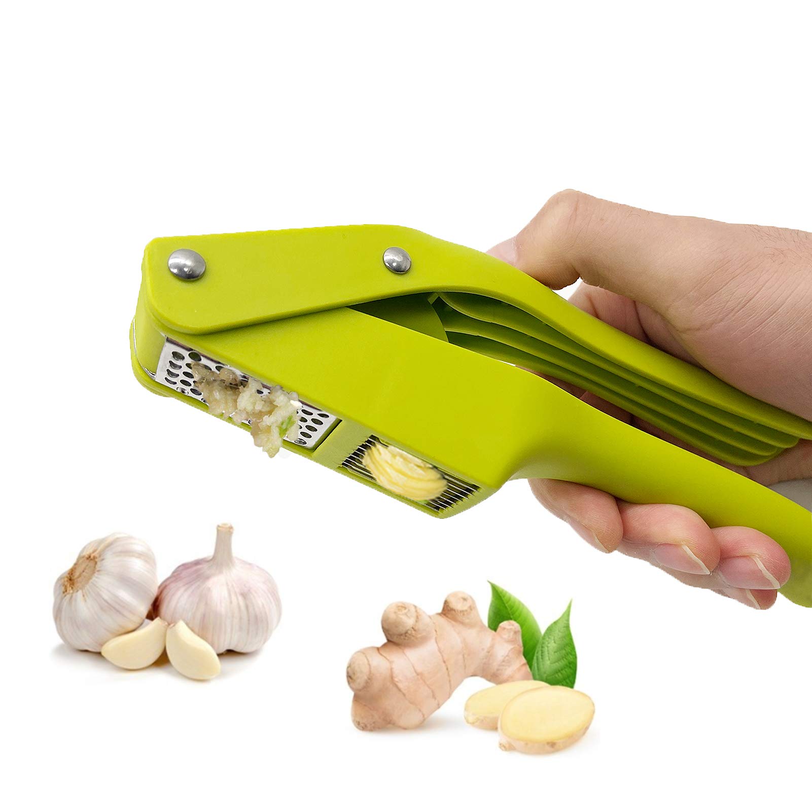 Garlic Press, 2 in 1 Professional Garlic Mincer Tool,Garlic Crusher with Ergonomic Handle, Easy To Clean and Squeeze, Dishwasher Safe