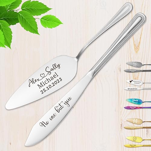 Miniatura 15 de Juego personalizado de corte de tartas grabado personalizado para boda, boda, aniversario, cumpleaños, compromiso, Navidad, regalo del día de San