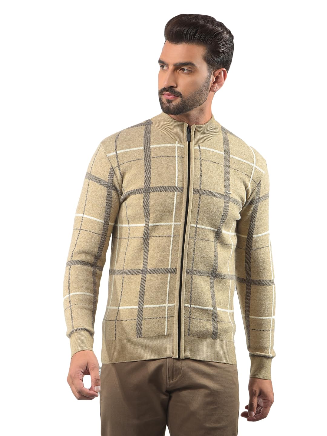 crimsoune club Men's Beige Checked Sweater-picture-22