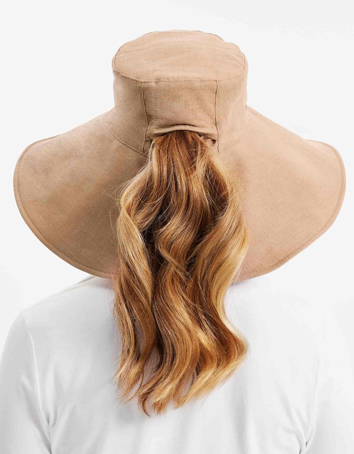 Solbari Women’s Ultra-Wide Cotton Linen Sun Hat UPF 50+, Packable, Adjustable with Ponytail Hole for Travel, Beach & Outdoors - Image 6