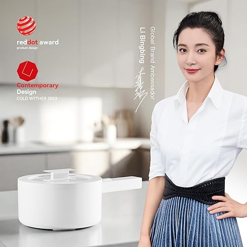 Miniatura 8 de Olla eléctrica eléctrica, 1.5 L, esmalte de cerámica antiadherente, olla eléctrica portátil para carne, huevo, arroz frito, ramen, avena, sopa con 2