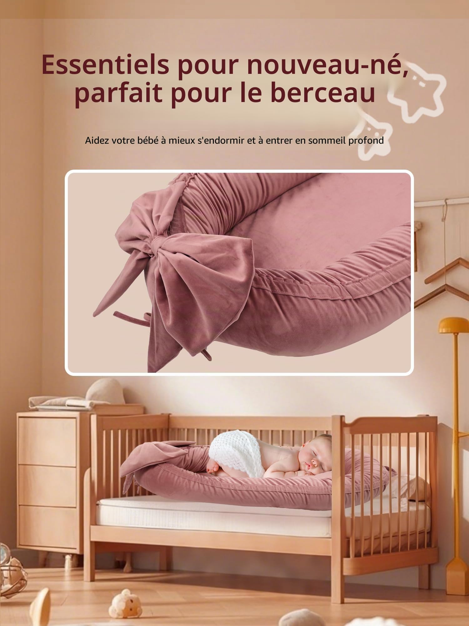 EAQ Reducteur de Lit Bébé, Baby Nest Cocoon Lit pour Nouveau-né Nourrisson et Bébé, Couffin de voyage portable, Couverture Amovible et Lavable (Vieux Rose)
