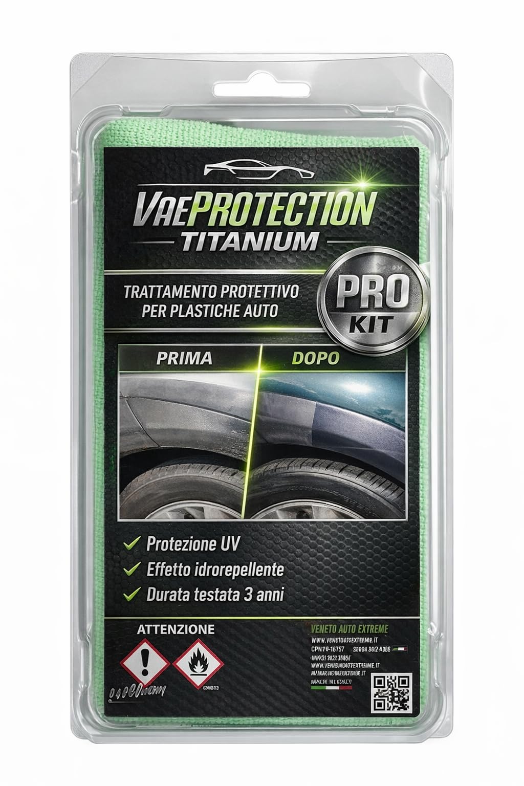 Kit Rigenera Plastiche Auto VaeProtection Titanium PRO 20 gr - Testato sul canale Flavio Tuttofare - Rigenera le plastiche sbiadite della tua auto in pochi minuti
