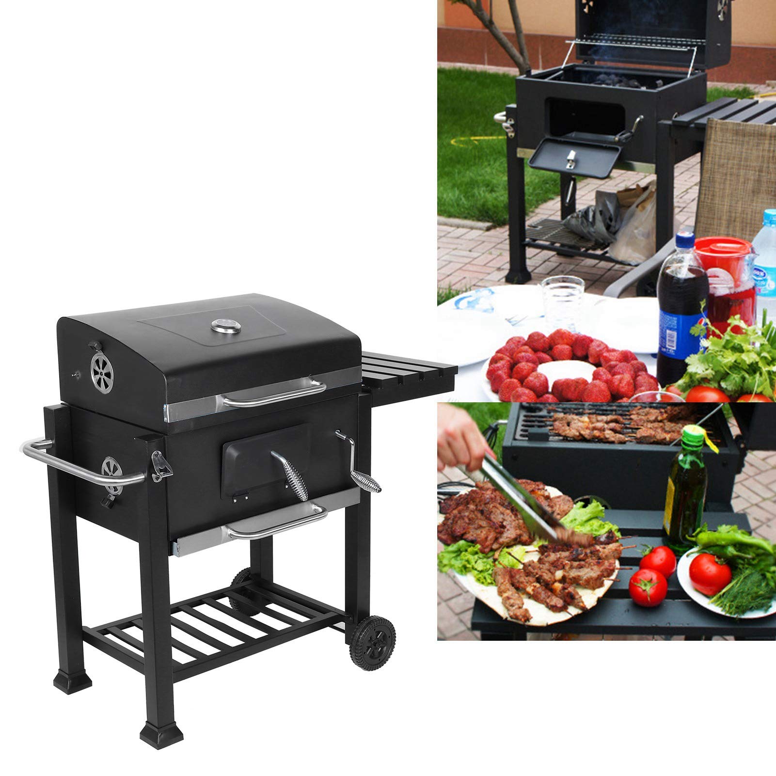 Carrello per barbecue Griglia a carbonella Griglia portatile Barbecue Griglia a carbonella Strumenti per cortile esterno Campeggio Escursione Picnic, 100 x 115 x 48 cm