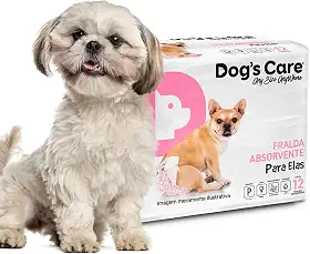 DOG’S CARE Fralda Descartável Para Cães Fêmeas de 3 a 6kg - Fralda Absorvente Para Cachorros Idosos e Filhotes - Tamanho P - 12 Unidades