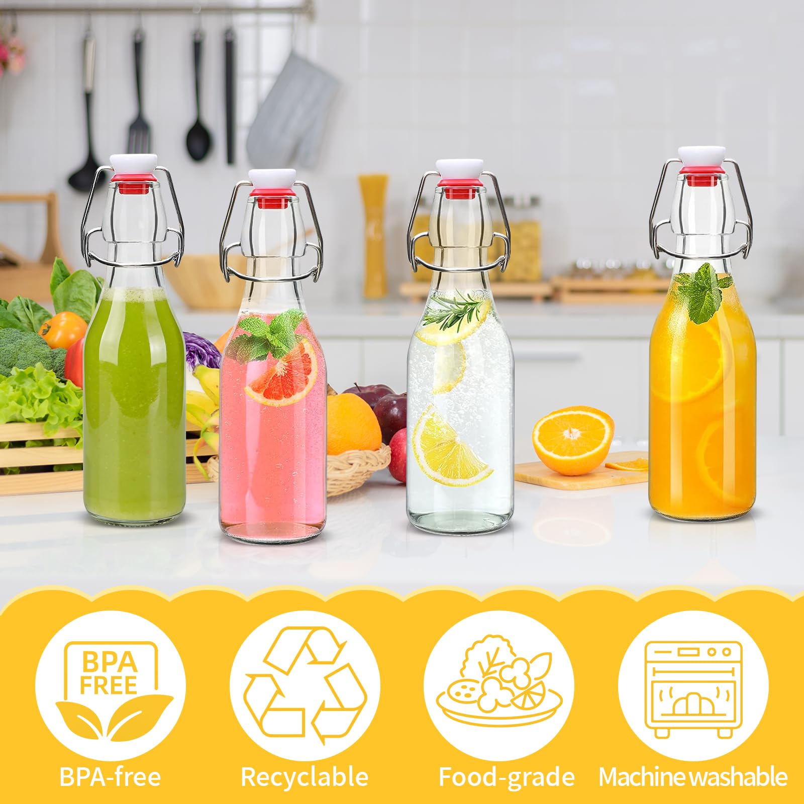 Lot de 10 Bouteille en Verre avec Bouchon Mécanique 250ml, Bouteille en Verre avec Bouchon,Bouteille Vide Verre pour le Stockage de Bière,Vinaigre,Jus de Fruits,Sirop - 5