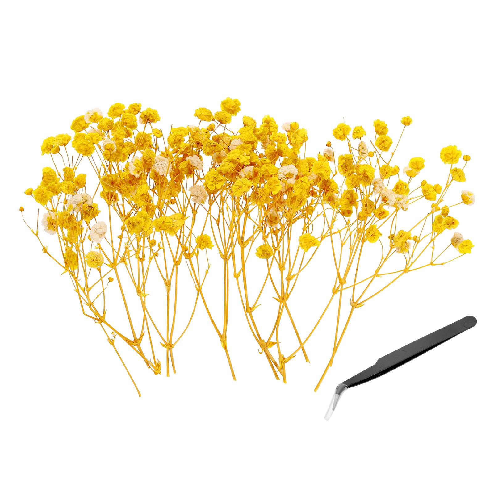 PATIKIL Mini Dried Gypsophila Flower Kit, 30Pcs 4 Inch Yellow Natural Pressed Floral Bundles with Tweezer for DIY Resin Crafts Gift Wedding Christmas Card Decor Flower Bouquets