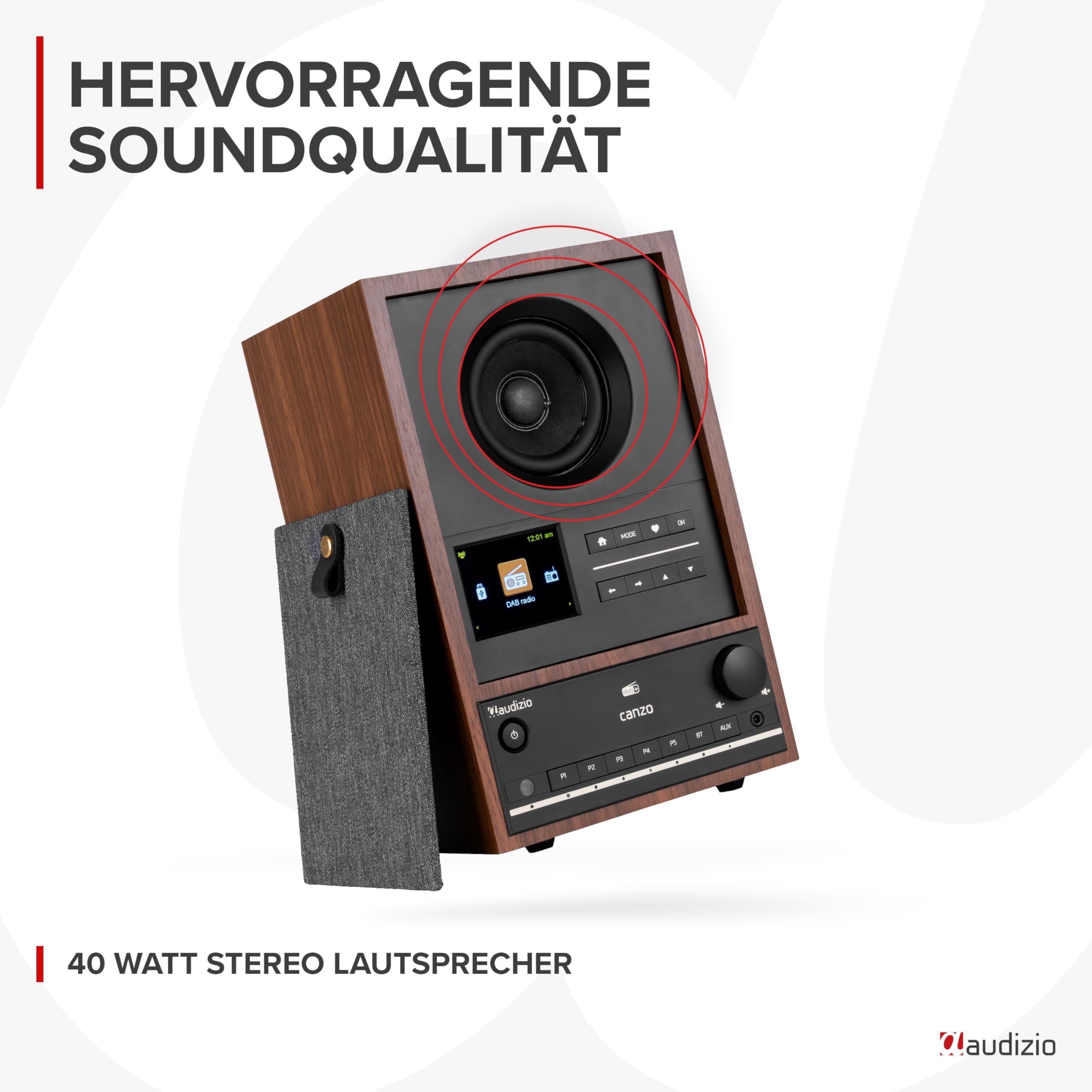 Audizio Canzo - DAB Radio, Internetradio mit WLAN & Bluetooth 5.3, Digitalradio, Radio mit Fernbedienung, Küchenradio mit LAN-Anschluss, AUX & Line-Out, ideal für Küche, Wohn-& Schlafzimmer - Walnuss
