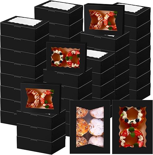 Miniatura 8 de TaoBary 100 cajas de galletas de 8 pulgadas, cajas de panadería de 8 x 6 x 2.5 pulgadas, caja de papel desplegable automática con 2 ventanas de