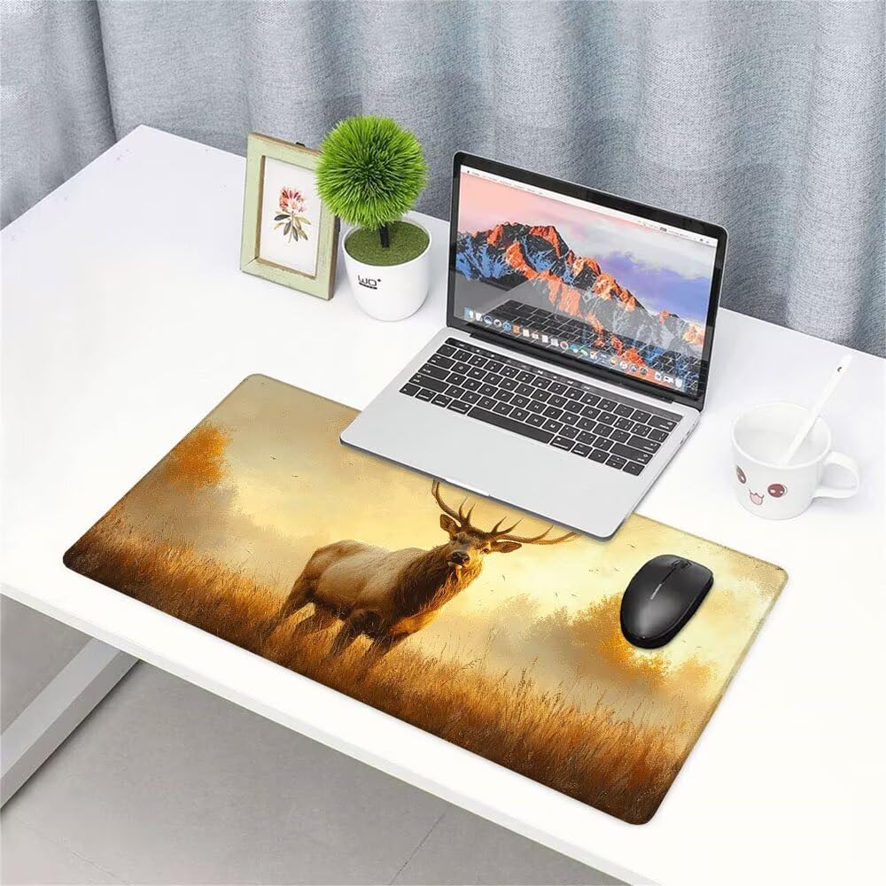 Alfombrilla de Mouse para Juegos, Giallo, XXL, Antideslizante, Impermeable, Diseño de Cervo, Extendido, Grande, 1200x600x3mm, para PC, Laptop, Ufficio, Famiglia d-587