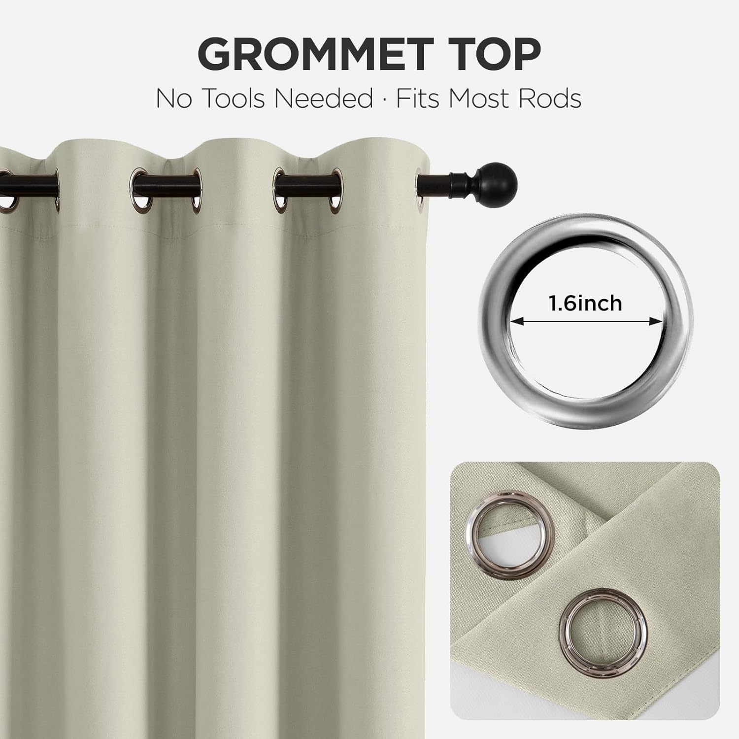 Joydeco Blackout Curtain 108 Inches Long - Natural Thermal Insulated 100% Blackout Curtains for Living Room 2 Panels, Grommet Drapes for Bedroom (Natural,52" Wx108 L)