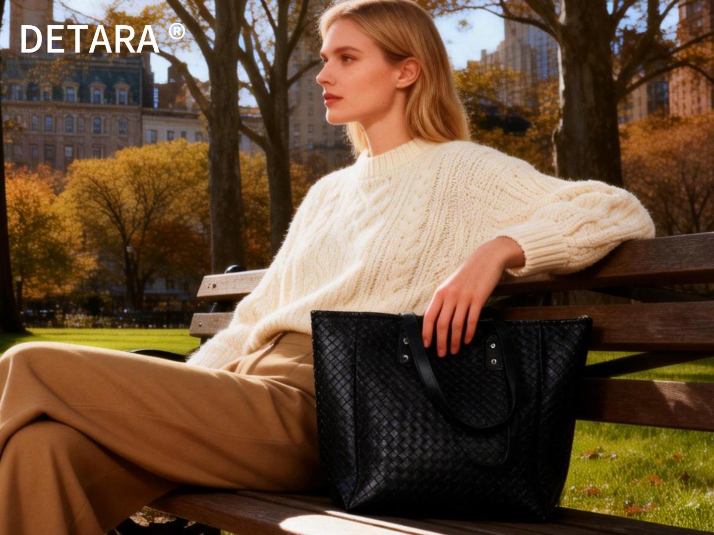Bolso Tote para mujer con cierre y correa tejida miniatura 7