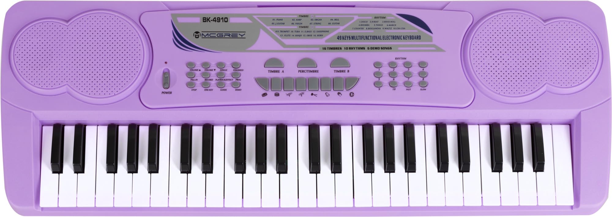 McGrey BK-4910VT Set Tastiera per principianti 49 tasti: 16 suoni, 10 ritmi, 8 percussioni, 6 demo. Include microfono, cuffie KKH-10 per bambini e supporto spartiti. Colore: viola