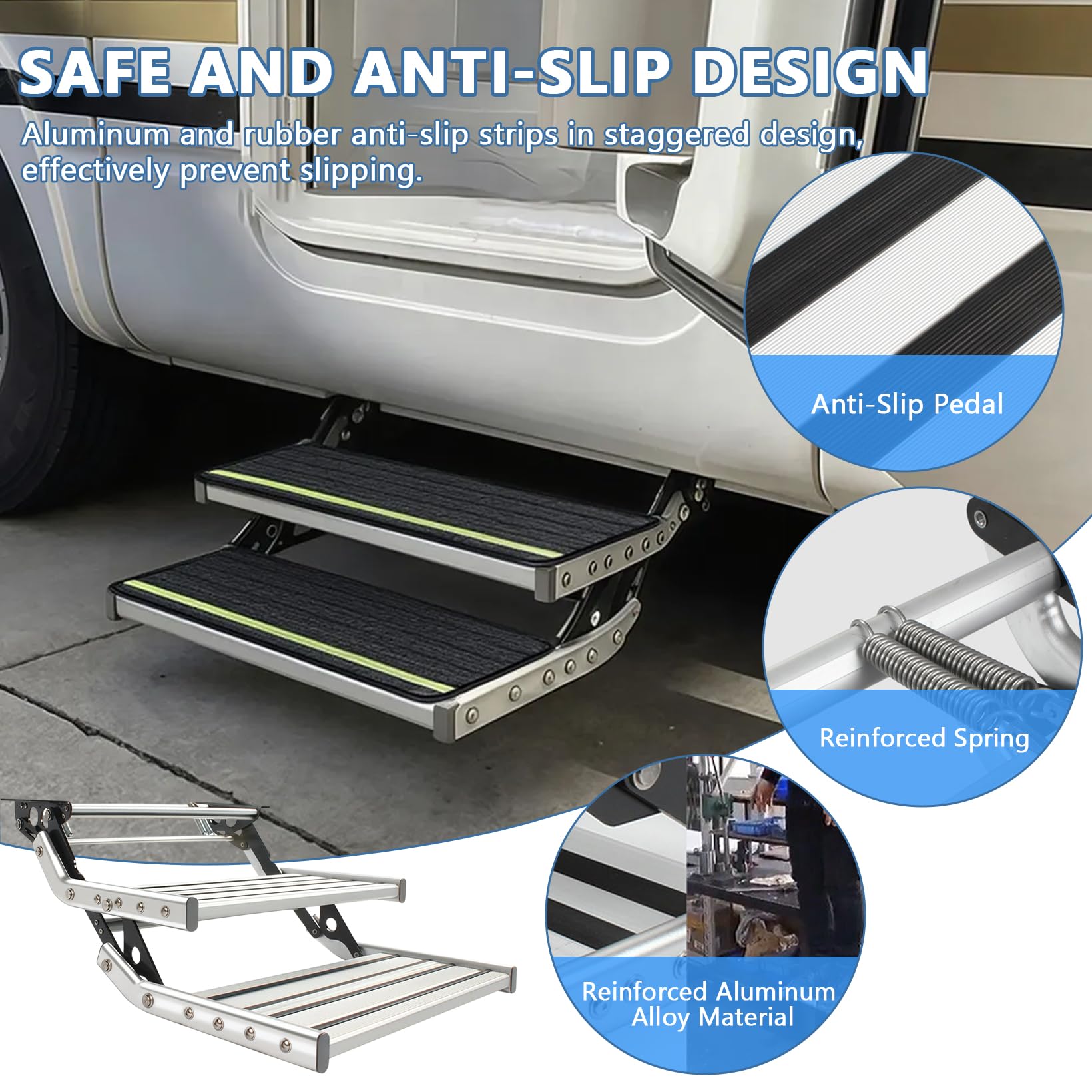Marchepied Manuel Pliable pour Caravane avec Tapis antidérapant, Double Couche, pour Camping-Car, Caravane, remorque, Charge maximale : 200 kg