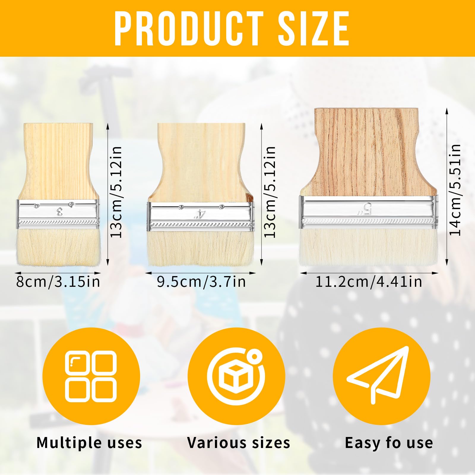 Thinp 3 pcs Flat Paddle Paint Brush Set,Wide Paint Brush Large Paint Brush 3/4/5 Inch Paint Brush with Poplar Handle Art Paint Brush Wool Paint Brushes Flat Paint Brush for Oil and Acrylic Paints - Image 2