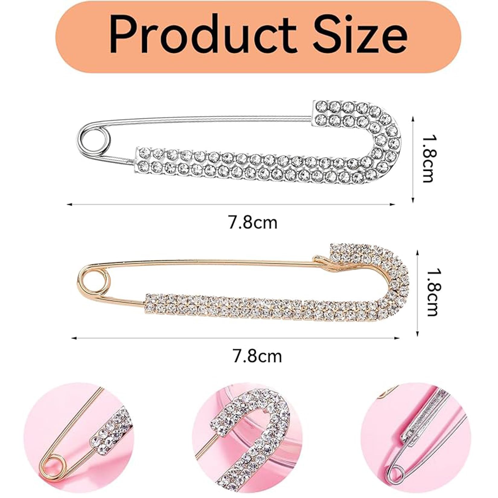 2 Pièces Broches & Épingles à Revers pour Femmes 7CM Épingles de Sécurité Or Argent Broche à Col Rétrécir pour Robe Pantalon Jupe Taille Décoration Accessoire