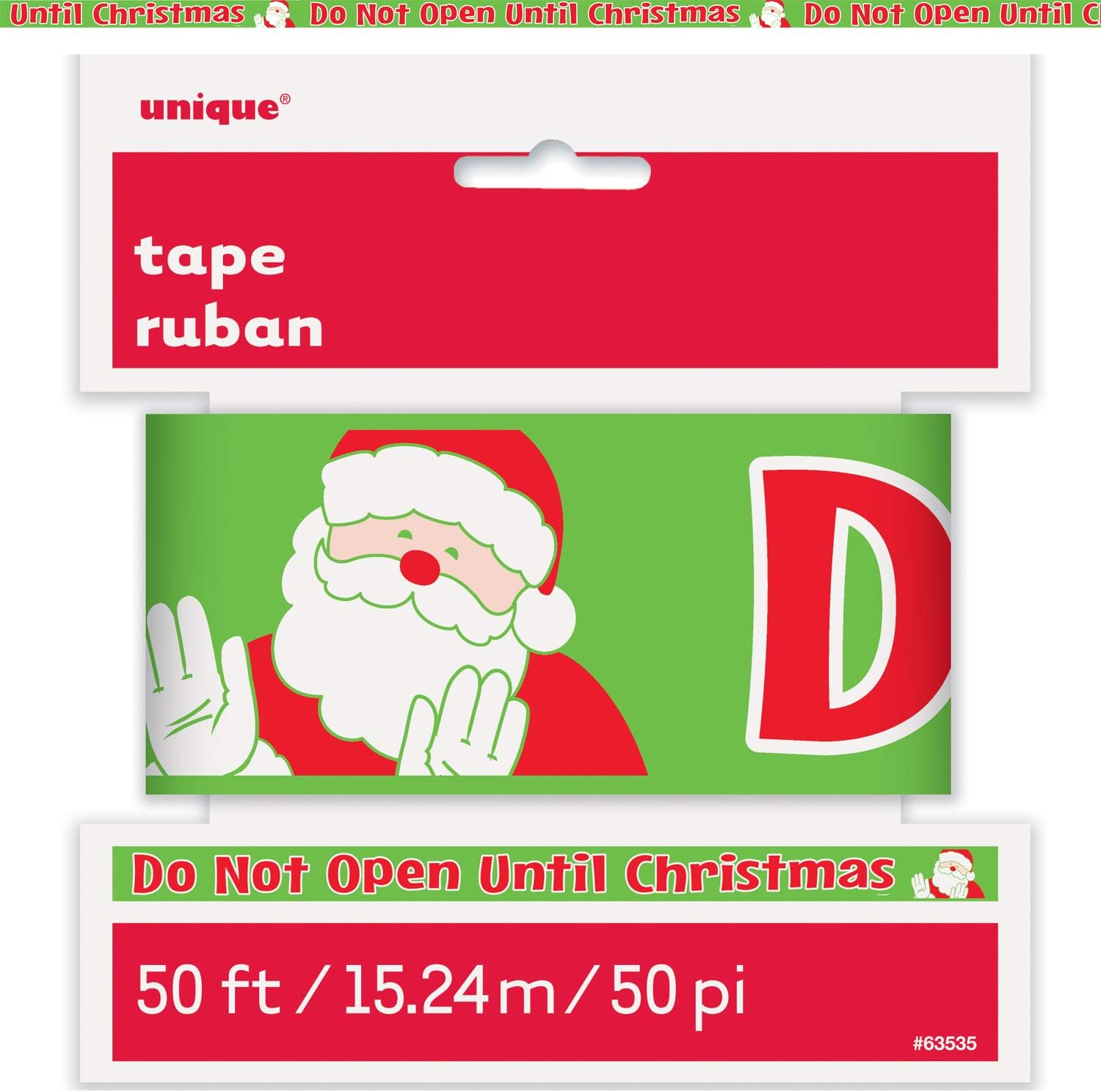 Unique Do Not Open Till Christmas Caution Tape | 50ft Roll, Novelty Santa Print Decoration, Special Occasion Favors