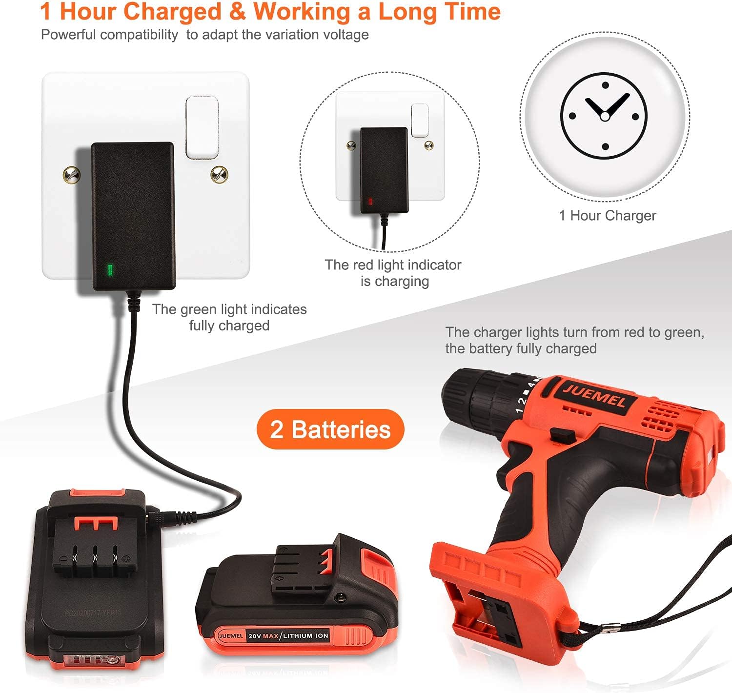 JUEMEL drill battery charging process