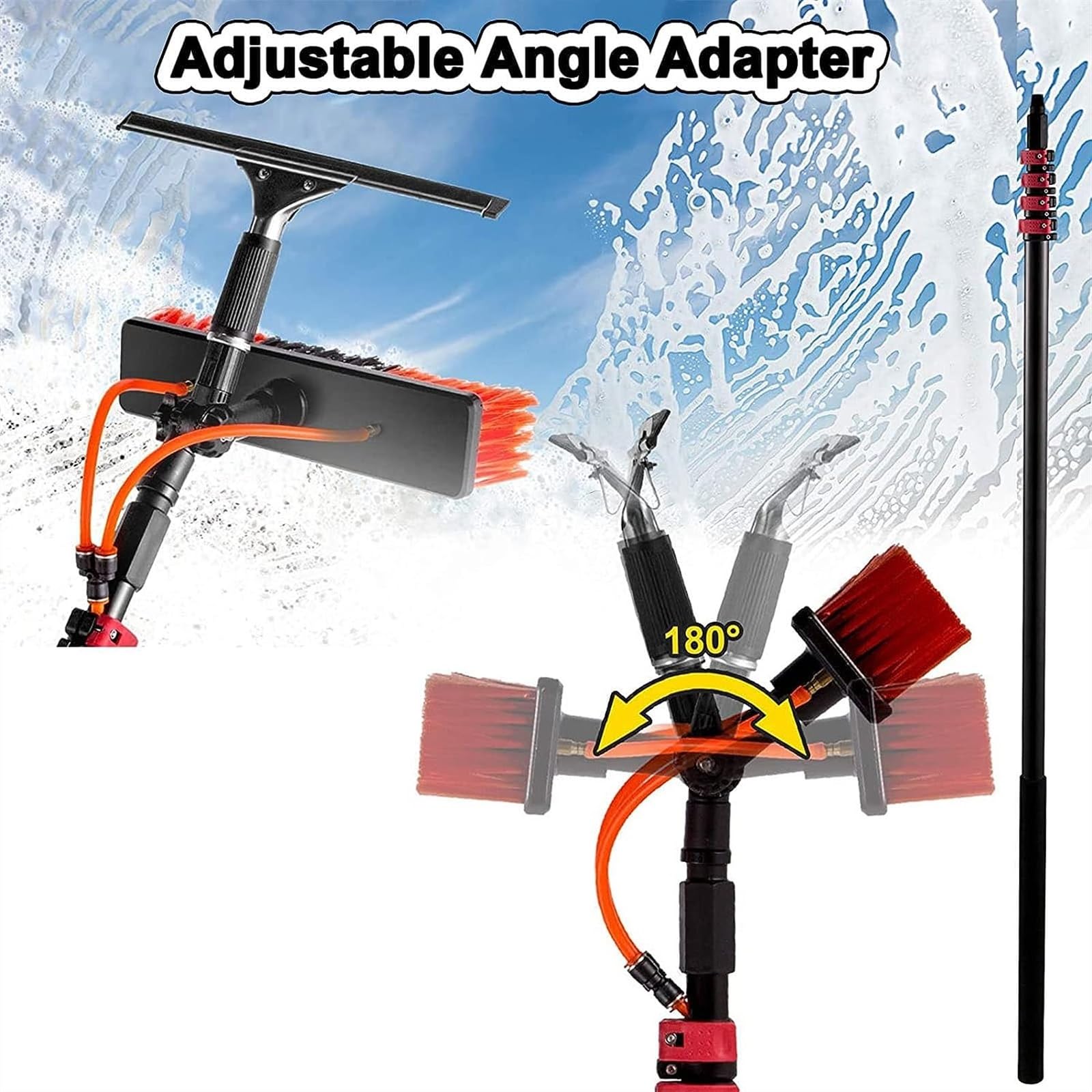 Kit de Limpieza con Cepillo telescópico y Mango Alimentado por Agua, Cepillo para Limpiar Ventanas con rasqueta, Cepillo telescópico para Limpiar Paneles solares y ventan