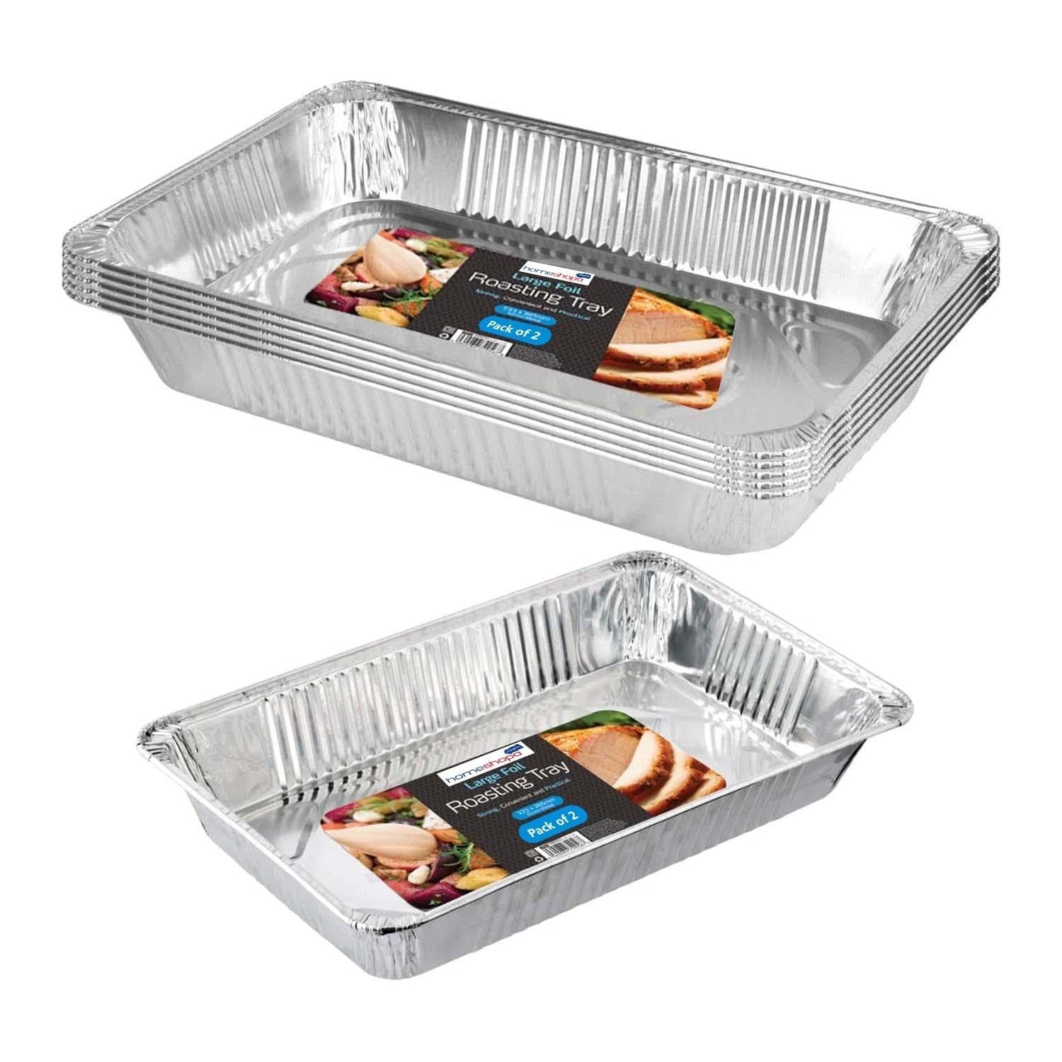 HOMESHOPA Rectangular Roasting Tray, 2 Pack Disposable Aluminium Foil Trays, Large Tin Foil Containers for Cooking, Roasting, Broiling, Bakeware, Storing, Prepping Food, Heating, Oven & Freezer Safe
