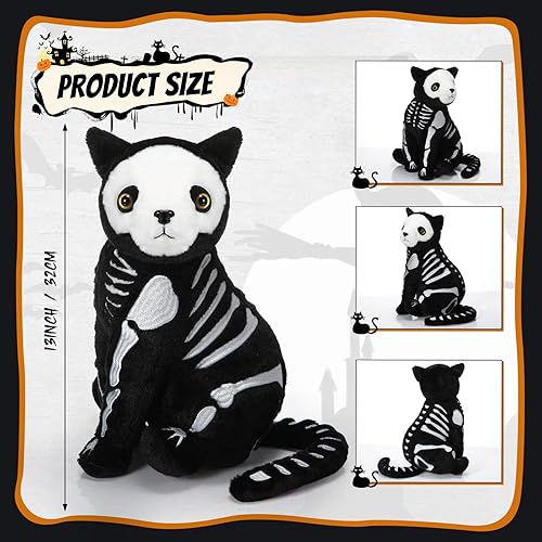 Miniatura 2 de Hiboom Peluche de gato negro de esqueleto de 13 pulgadas, suave peluche de gatito negro, peluche de gato esqueleto para Halloween, día de los