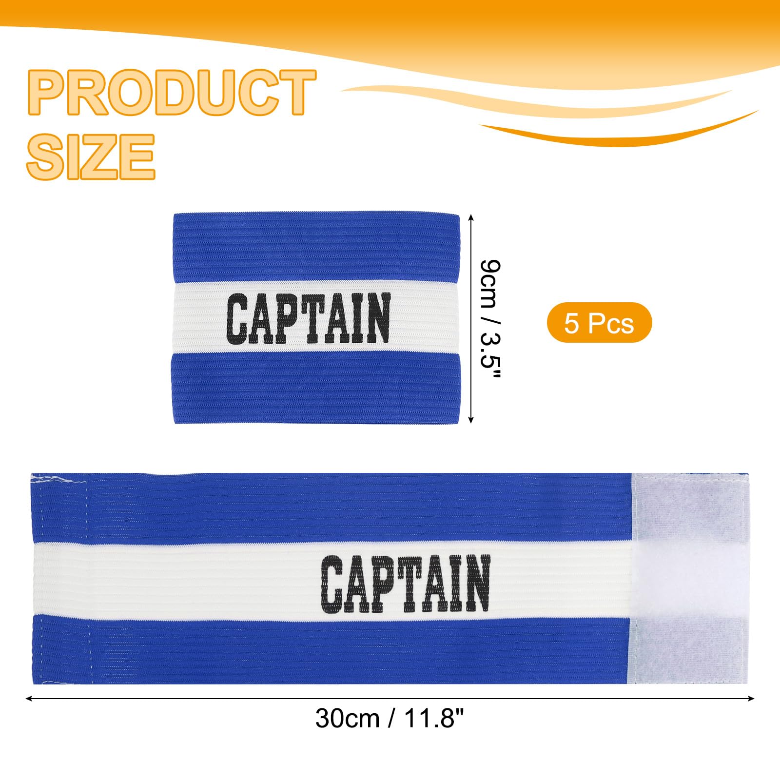 MECCANIXITY Soccer Captain Armband, Captain Arm Bands for Soccer Elastic Captain C Arm Band Sports Captain Armbands for Football Team Training Youth & Adult Blue, Pack of 5
