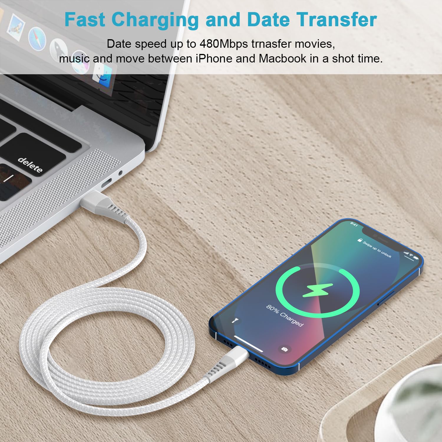 Cavo iPhone 2M, Cavo Lightning USB Certificato Apple MFi Cavo Ricarica iPhone Cavetto iPhone Cavo USB Lightning Nylon Filo Caricatore iPhone Caricabatterie per iPhone 14 13 12 11 XS XR X 8 7 6 SE iPad