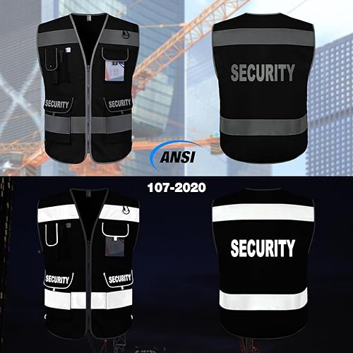 Miniatura 2 de TCCFCCT Chaleco de seguridad para guardia de seguridad 9 bolsillos Chaleco de seguridad de alta visibilidad, Tela Negro-bisonte 08