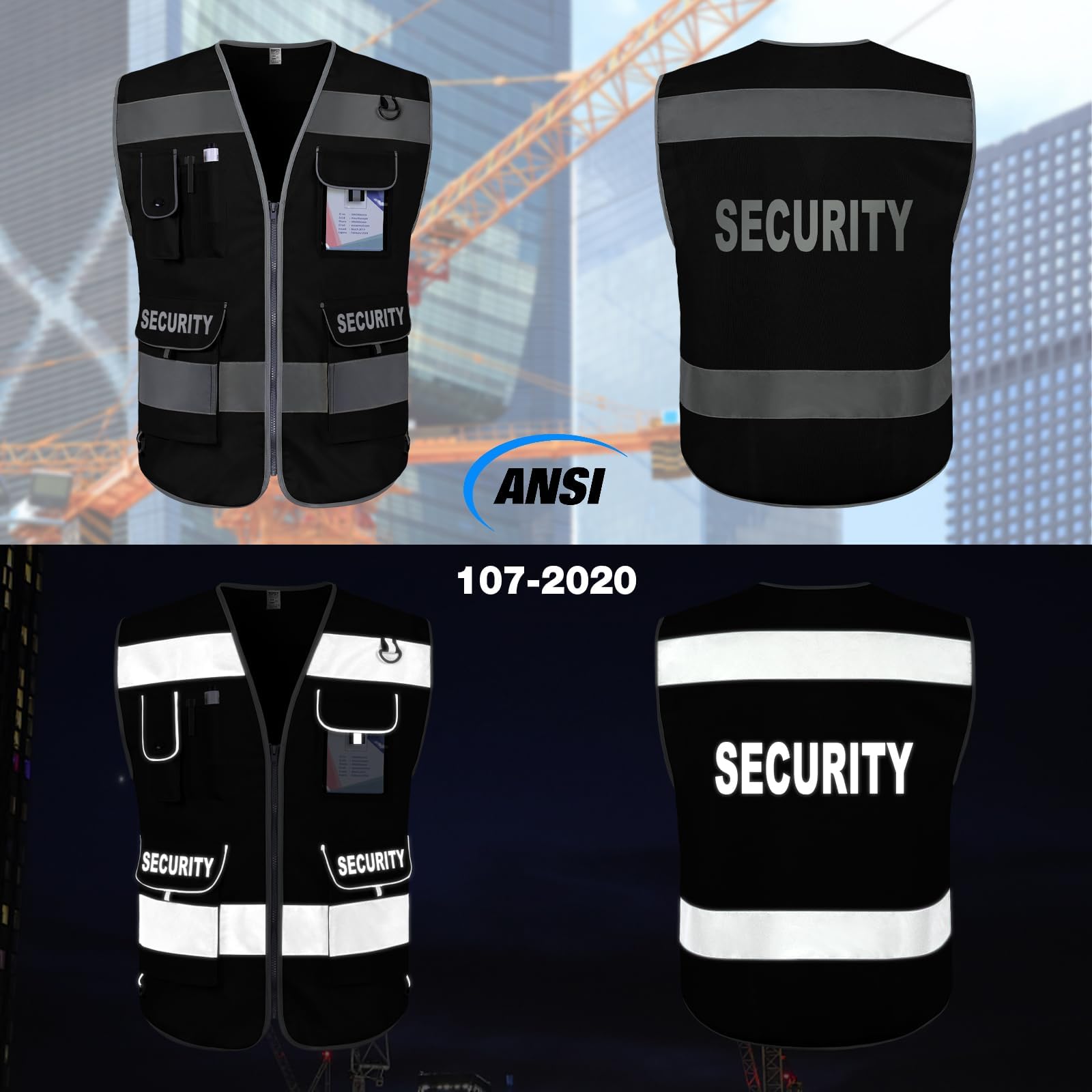 TCCFCCT Security Vest for Security Guard 9 Pockets Safety Vest, Black L