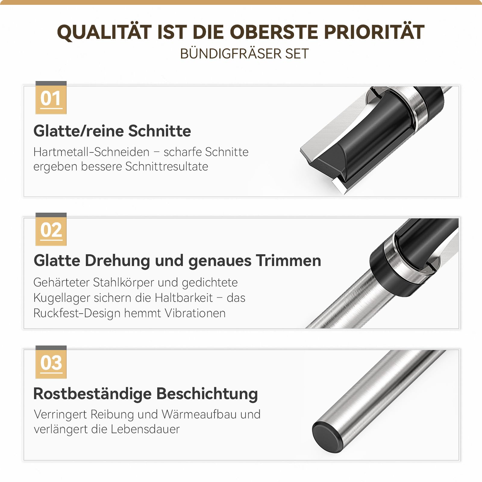 Asnomy Kantfrees, 4 stuks, met 8 mm schacht, kopieerfrees, bovenfrees, groeffrees, staaffrees, van staal, houtfrees, professionele frees, houtbewerkingsgereedschap, freesbit