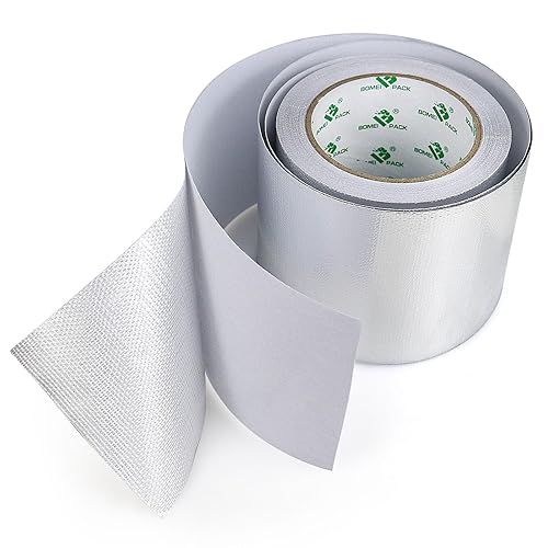 BOMEI PACK Barrera adhesiva de la cinta del escudo térmico del papel de aluminio 4in x 66ft, material reflexivo del aislamiento térmico de la fibra