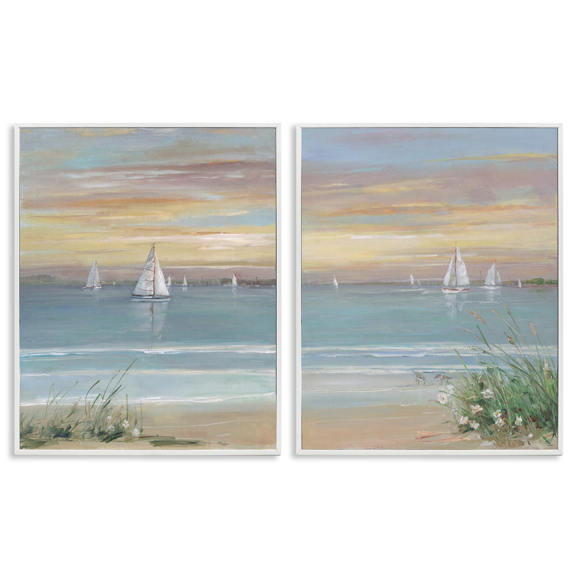 Stupell Industries 'Summer Shore Panorama', 2pc Framed Giclee Art Set 2, White, 24 x 30 Inches, Easy to Hang and Sturdy, Made in USA, by Sally Swatland