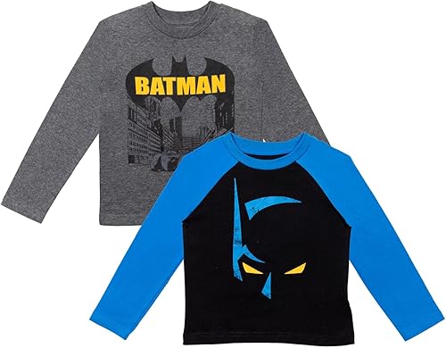 DC Comics Paquete de 2 camisetas gráficas de Batman de la Liga de la Justicia, Gris Azul