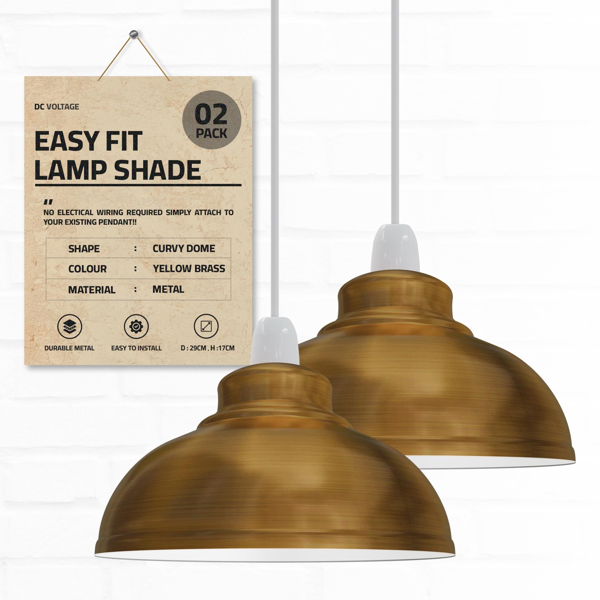 2Pack Yellow Brass Lamp Shades, 29cm Light Shade Ceiling Modern Lampshades for Ceiling Lights, Lamp Shades for Table Lamps, Floor Lamps, Living Room, Bedroom, Home Décor