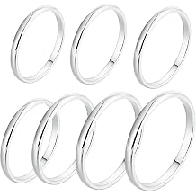 7 Pcs Set Stainless Steel Eternity Rings for Women 2MM Plain Band Knuckle Stacking Midi Ring Set Comfort Fit