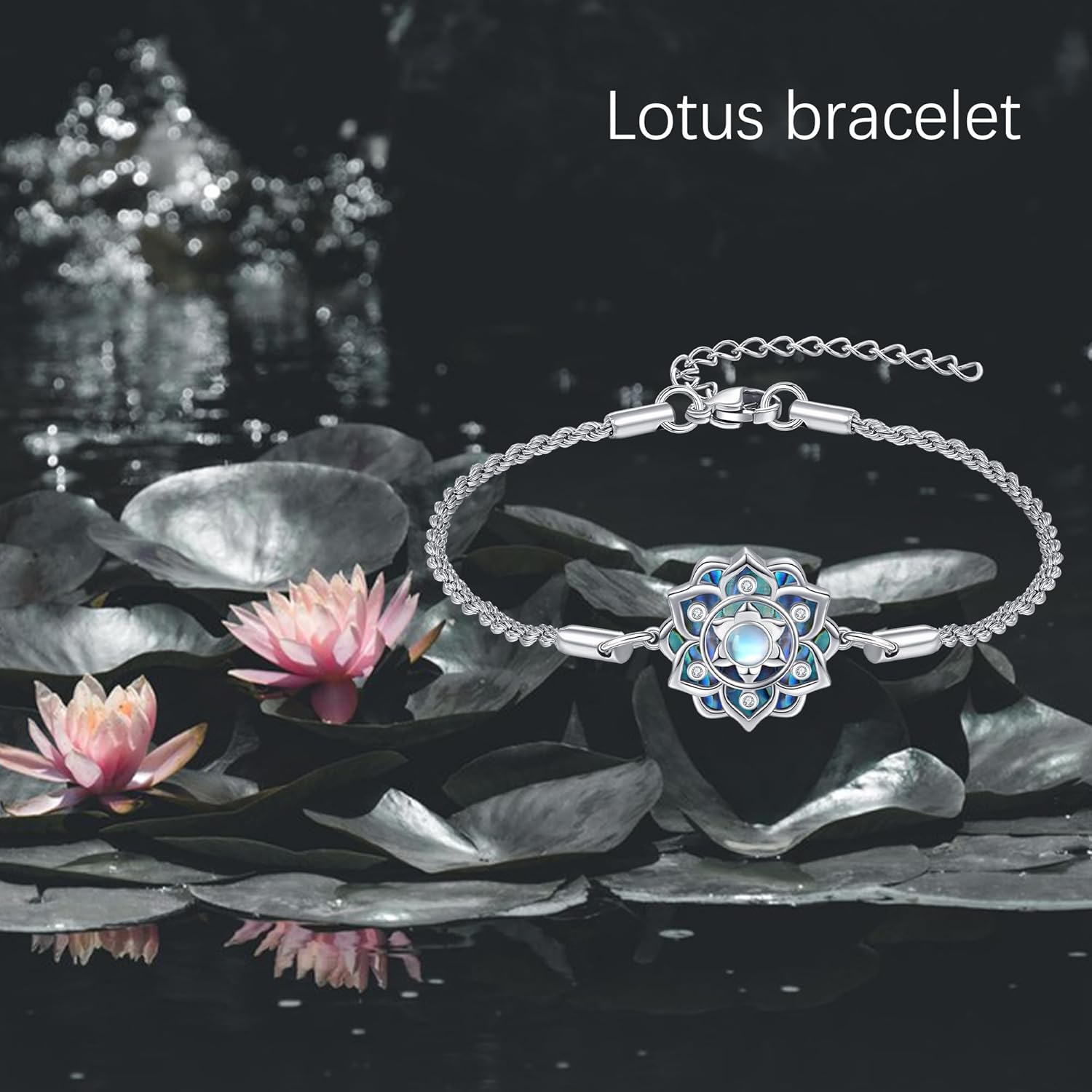 ONEFINITY Moonstone Lotus Bracelet 925 Sterling Silver Abalone Shell Lotus Flower Bracelets Yoga Jewelry Gifts for Women Mom - Image 6