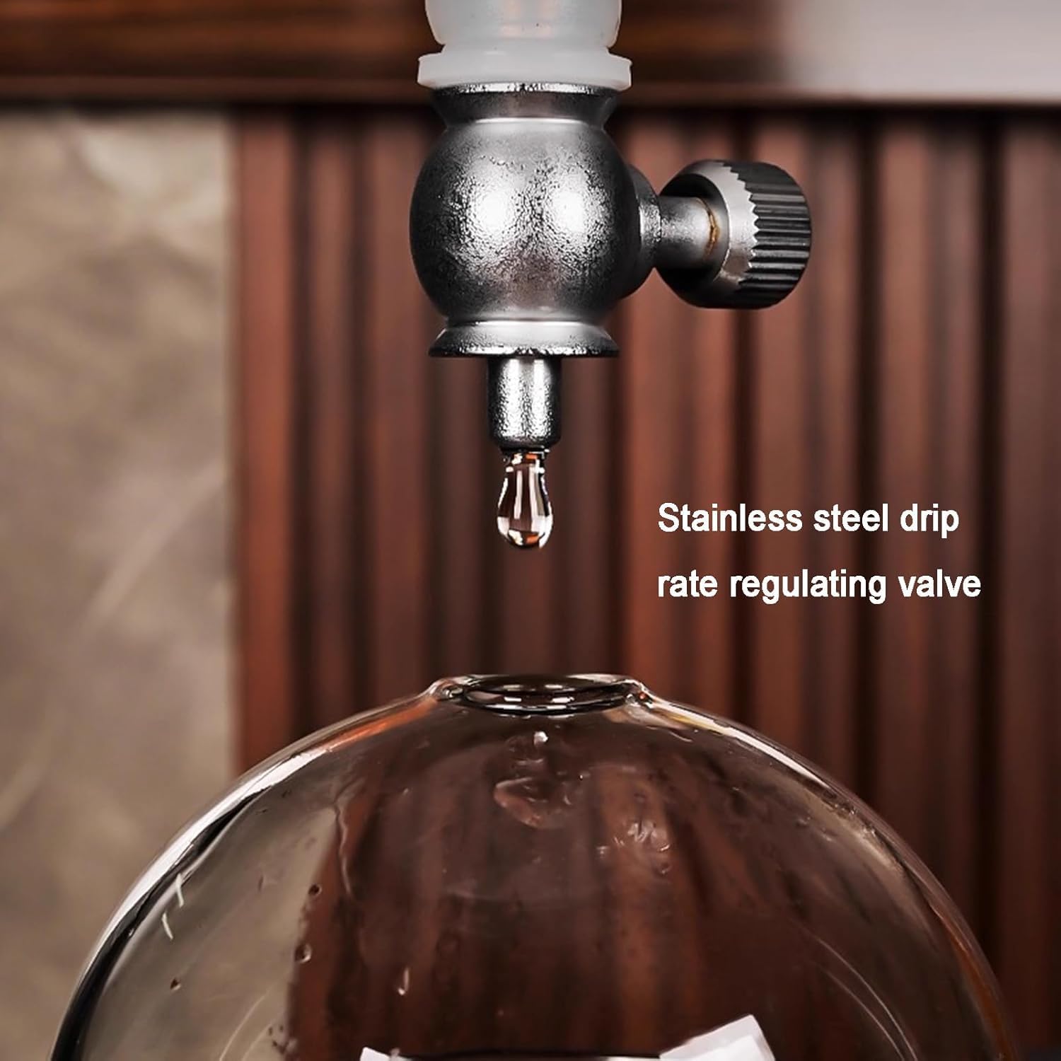 Cold Brew Coffee Tower, 1000ml Large Capacity Ice Coffee Machine, Slow Drip Technology, with Black Wood Straight Frame, Makes 6-8 Cups, for Bars, Clubs, Parties