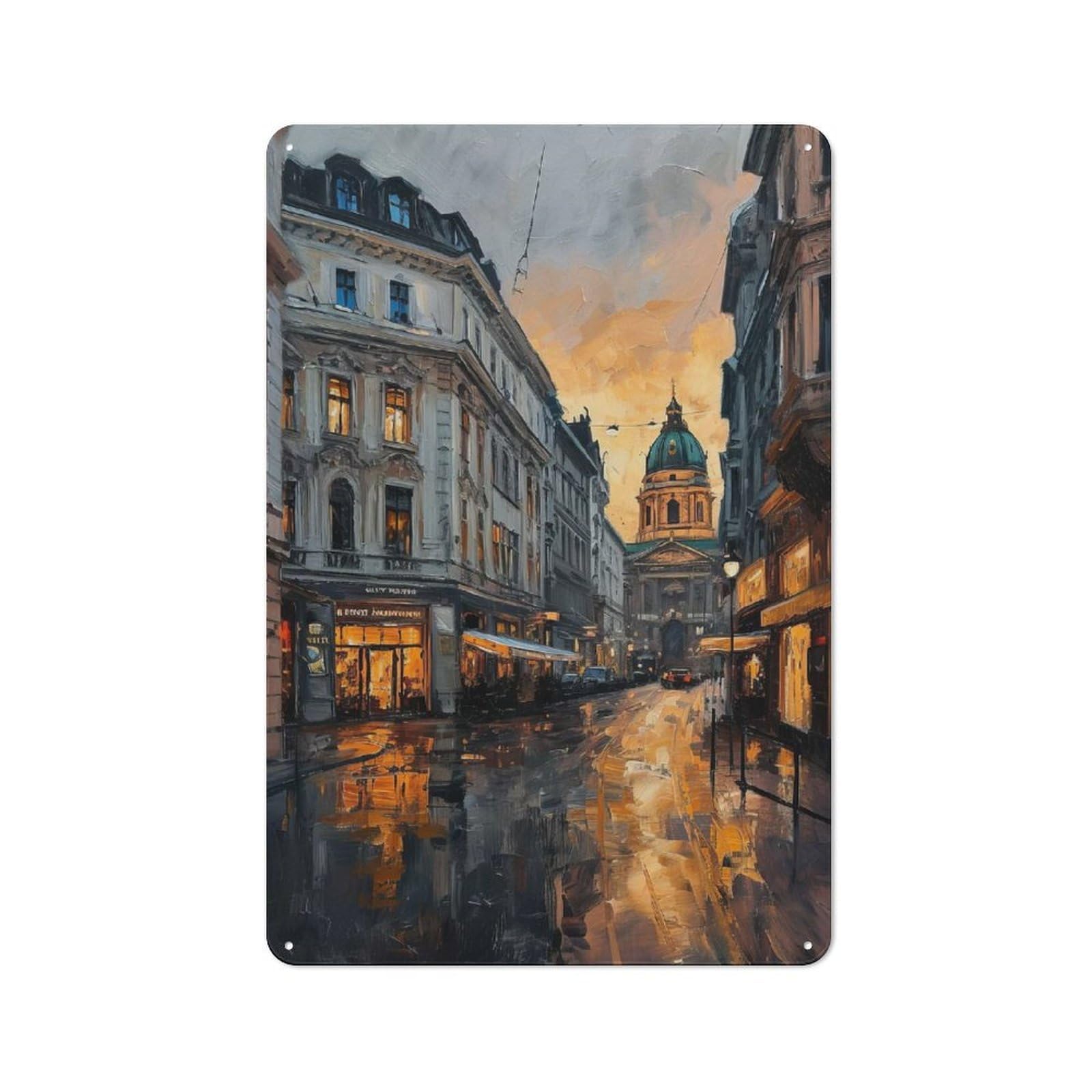 Junmoney Style-17 Tin Wall Plaque 30X20cm With Gran Via Nightlife For Café Or Restaurant, New Home Wall Decor For Hospitality Interior Collectors