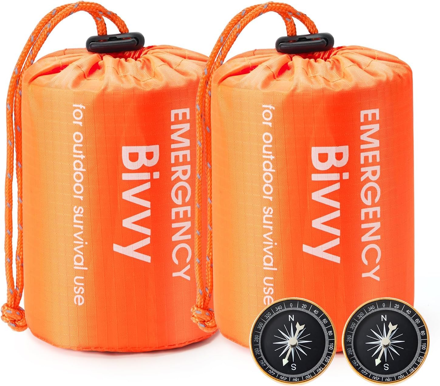 Esky Emergency Sleeping Bag, 2 Pack Survival Bag Portable Thermal Bivy Sack, Waterproof Lightweight Emergency Blanket Survival Gear with Compass for Camping Hiking Outdoor Adventure