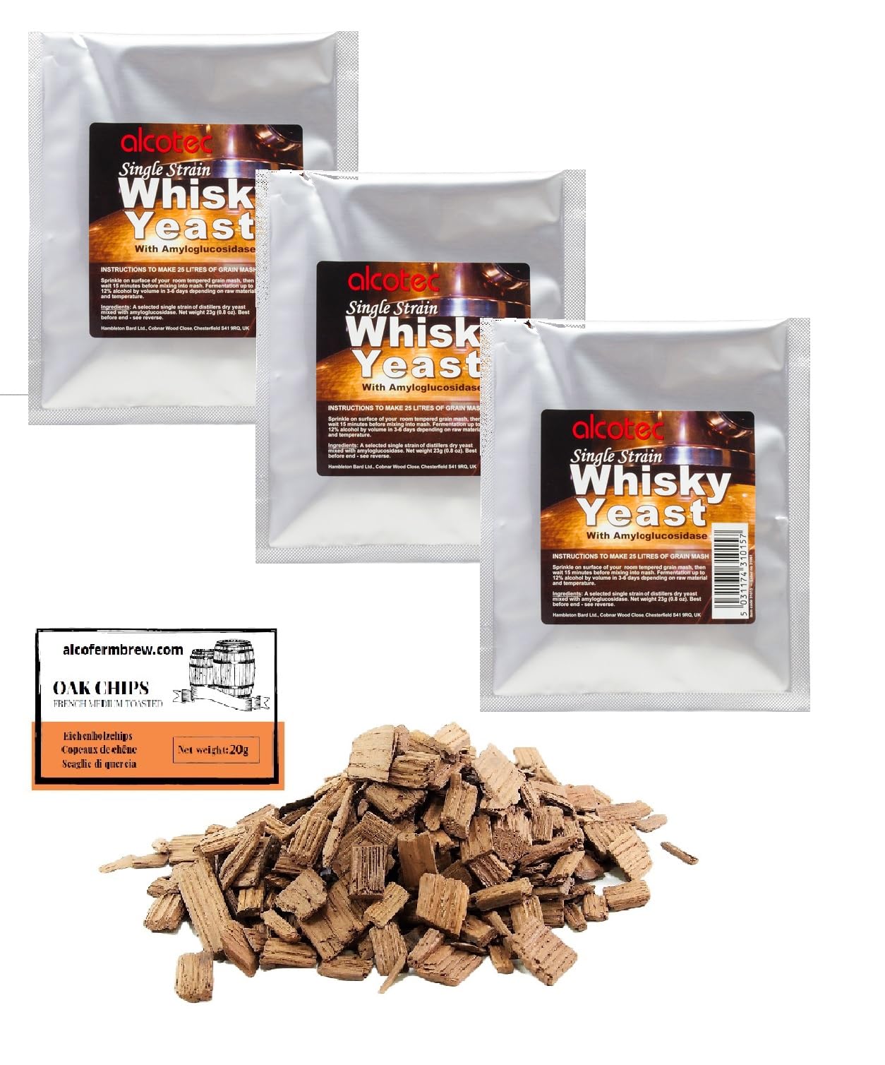 3 x Alcotec Whisky Single Strain 23g – Lievito con Enzima per Mosti di Cereali, Fermentazione di Orzo, Mais, Riso e Patate
