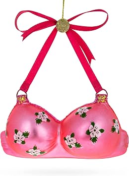 Pink Bra Glass Christmas Ornament