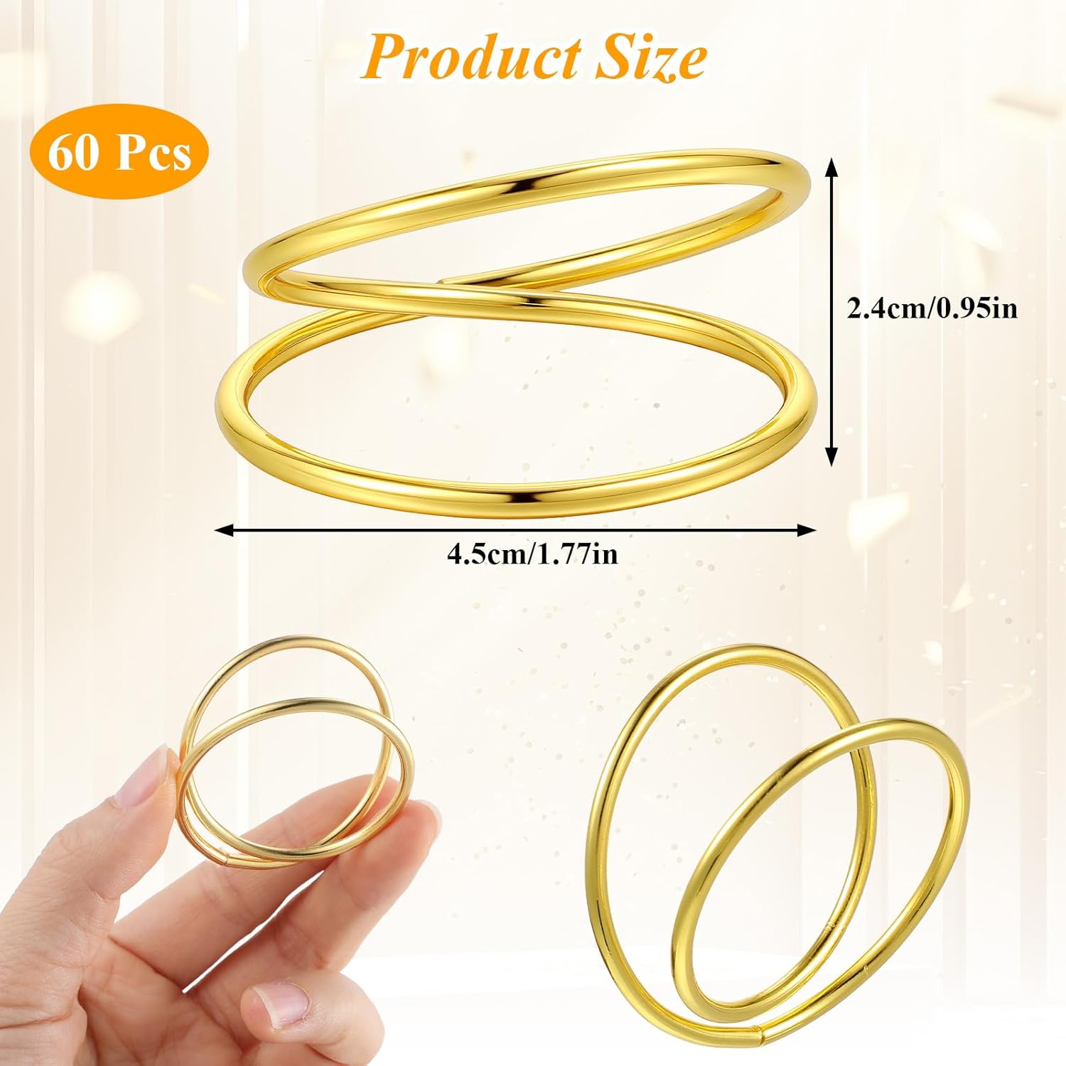 60 PCS Gold Napkin Rings Bulk - Elegant Wedding Napkin Rings, Spiral Metal Gold Napkins Holders for Thanksgiving Christmas Party Table Decorations