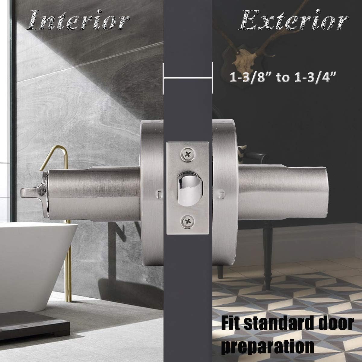 Probrico Satin Nickel Privacy Door Levers, Flat Interior Bath/Bed Door Handles, Reversible for Right & Left Handed Bedroom/Bathroom Doors, 10 Pack