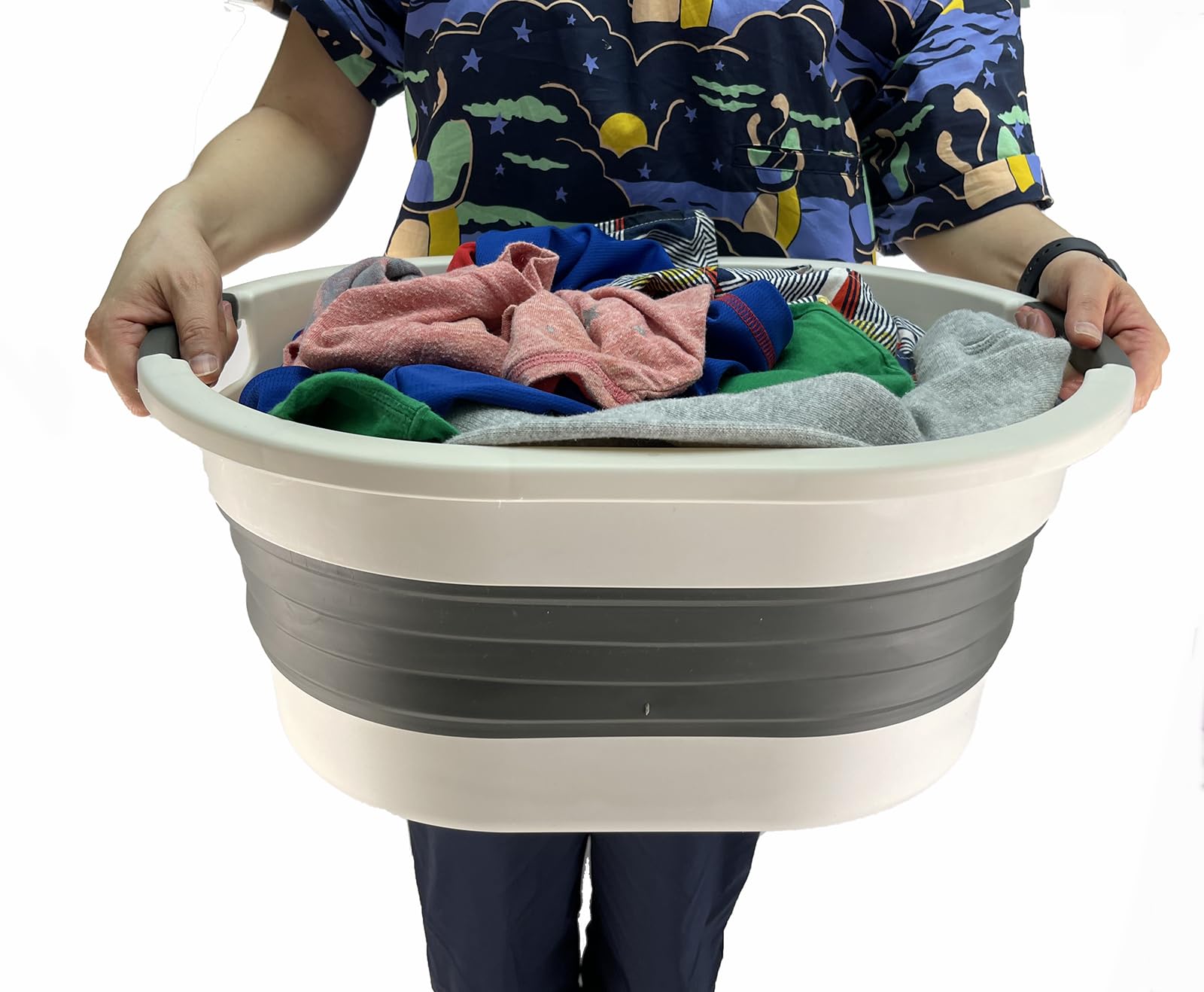 SAMMART 23L zusammenklappbarer Kunststoff-Wäschekorb – faltbarer Pop-Up-Aufbewahrungsbehälter/Organizer – tragbare Waschwanne – platzsparender Korb/Korb (2, Grau/Verwaschenes Schwarz)