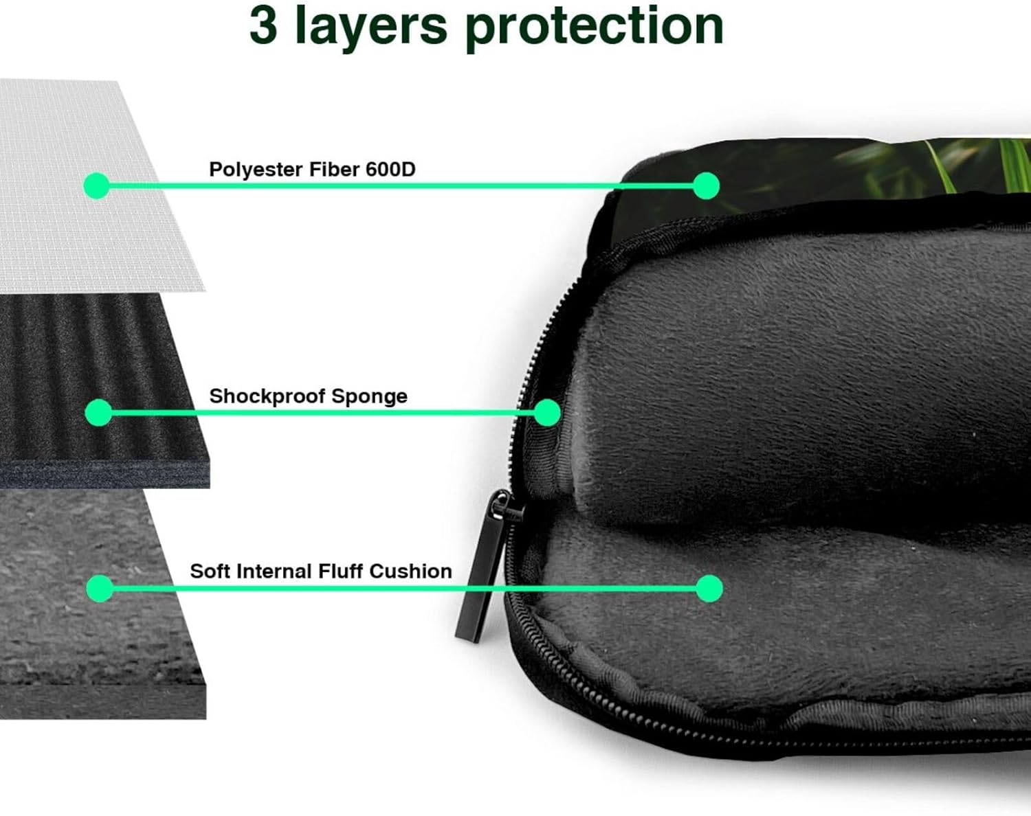 15.6" Tropical Palm Leaf Print Laptop Shoulder Bag Messenger Bag Notebook with Accessories Pocket